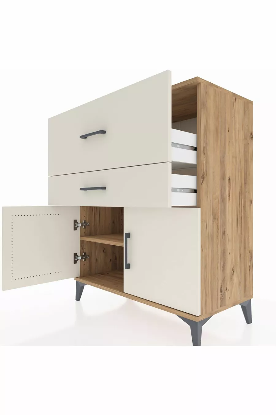 Hyperion Kommode Ein Einlegeboden, 2 Schubladen, 2 Türen Kiefer-Patina