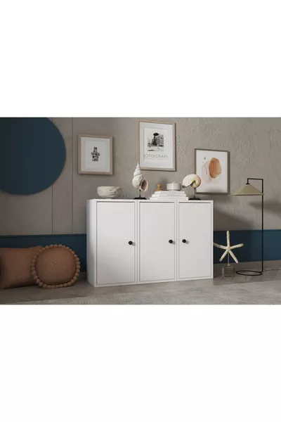 Eva 3-Door Modern Design White Dresser
