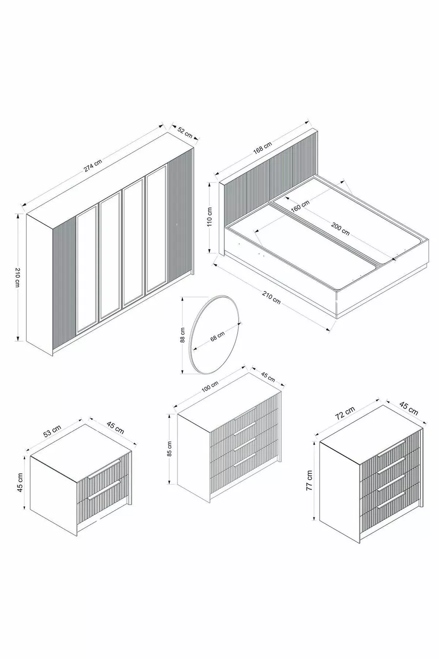 Kale Luxe Bedroom Set - Anthracite Set 2