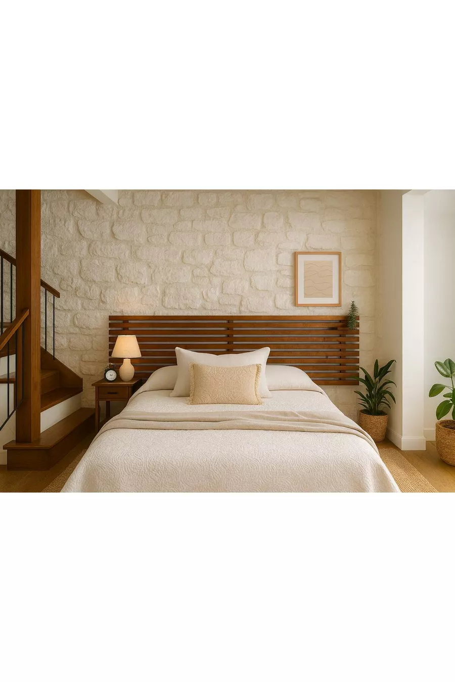 Tête de lit en bois massif couleur noyer + 2 étagères en bois massif couleur noyer