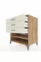 Commode Kronos à une étagère et 3 tiroirs en pin et pierre de lave