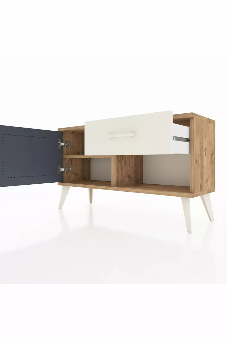 Commode Arges avec une étagère, un tiroir et une porte, pin-anthracite/pierre de lave