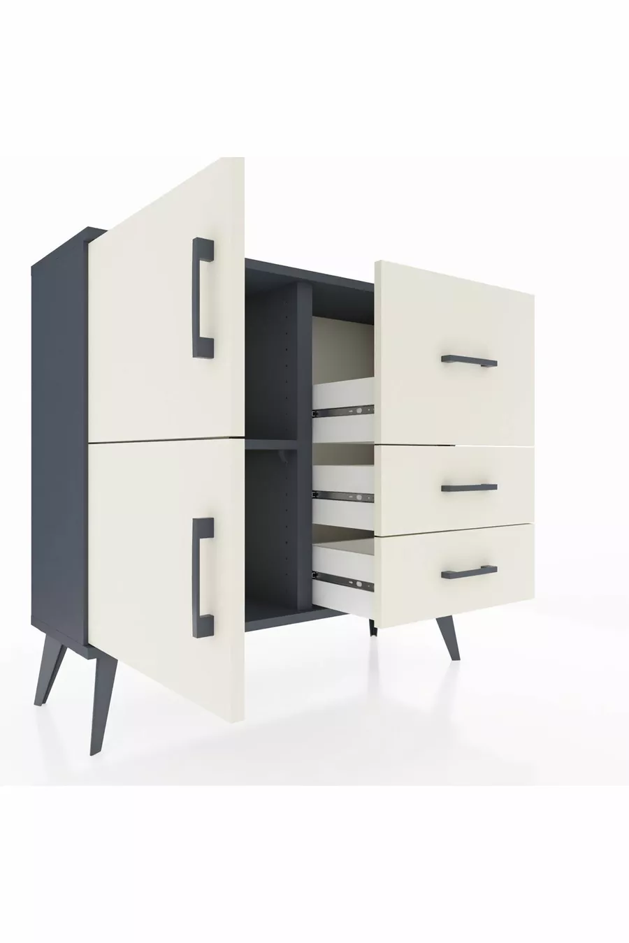 Arges Kommode Ein Regal 3 Schubladen 2 Türen Anthrazit-Marmor