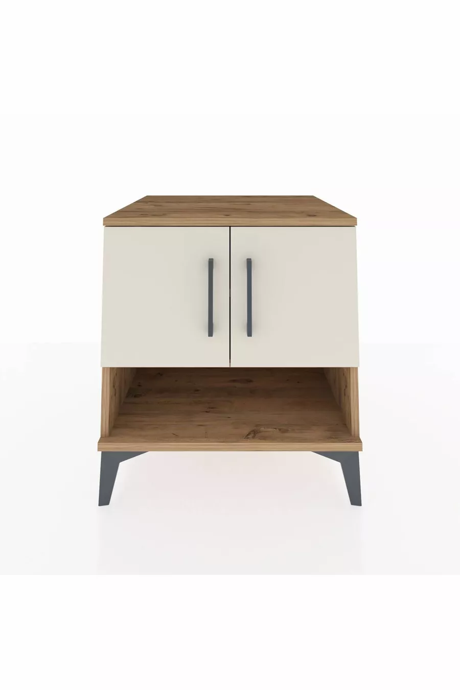 Table de chevet Kronos à 2 étagères et 2 portes, pin-pierre d'orme