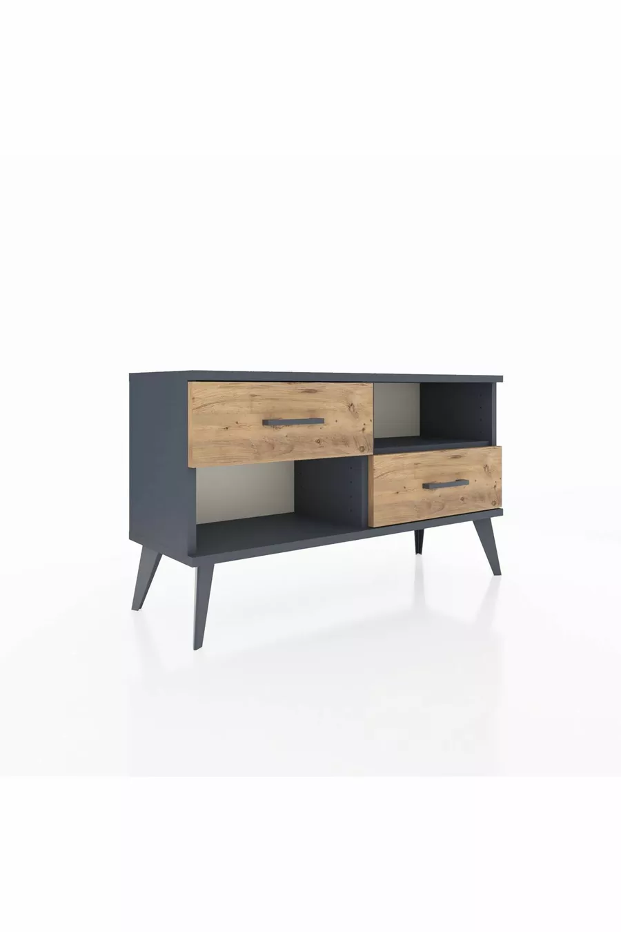 Commode Arges à une étagère et 2 tiroirs Anthracite-Anthracite/Sapin