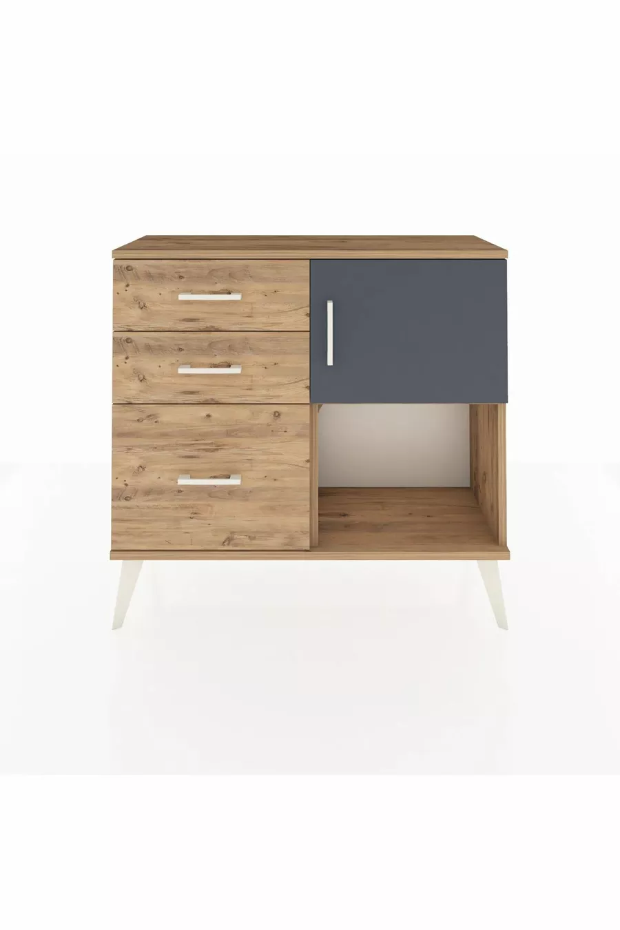 Commode Arges avec une étagère, 3 tiroirs et une porte, pin-anthracite/pin