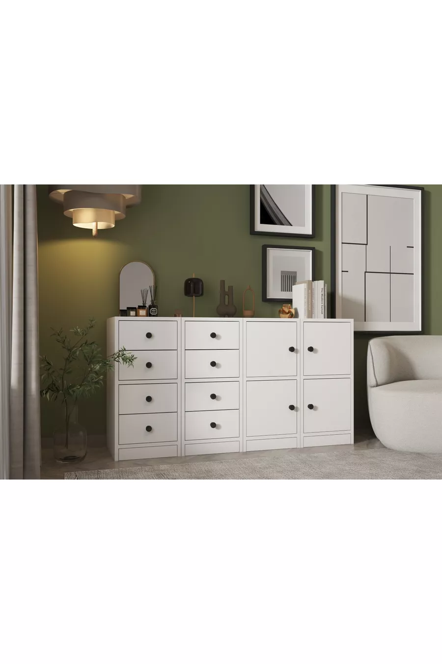 Commode avec placard et tiroirs blanche Cm -ç