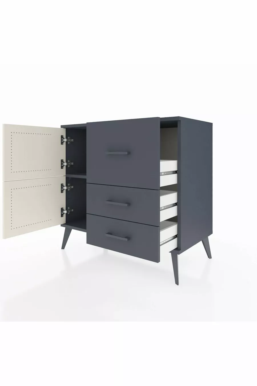 Commode Hyperion à une étagère, 3 tiroirs, 2 portes, Anthracite-Pierre de Lune/Anthracite