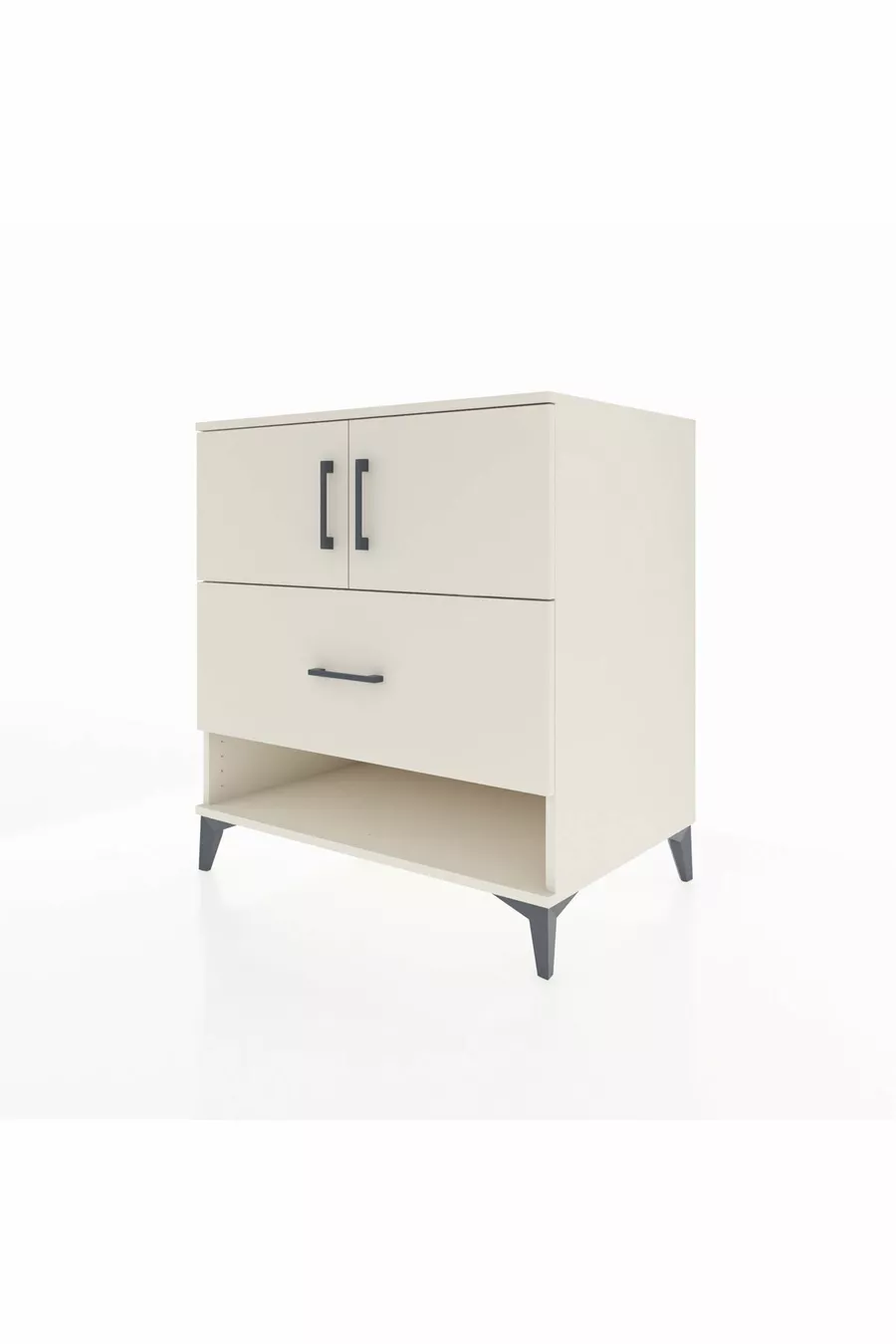 Commode Kronos avec 2 étagères, 1 tiroir et 2 portes, Pierre de Lune-Pier de Lune