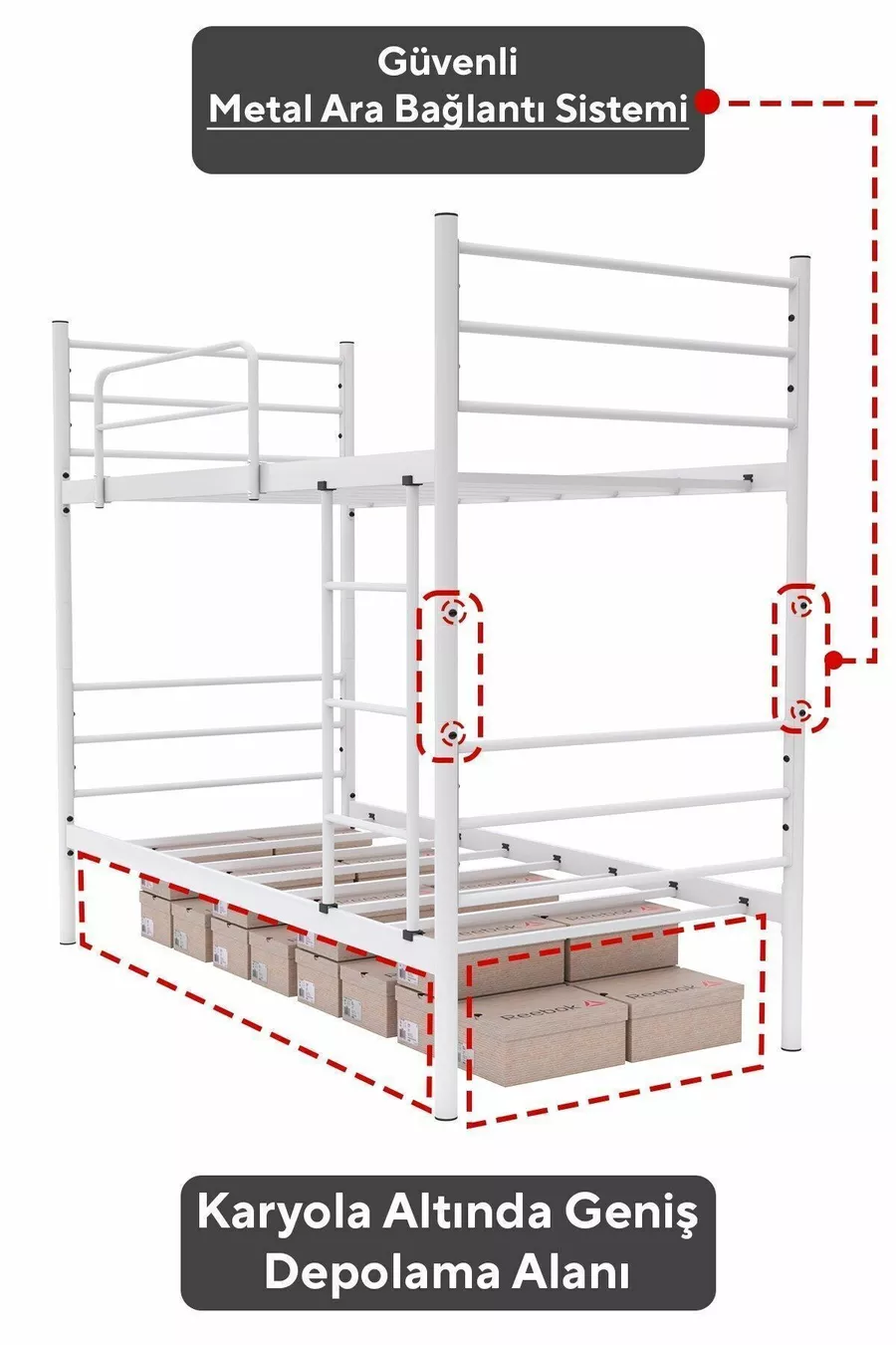 Lit superposé Trend compatible avec matelas, métal blanc séparables