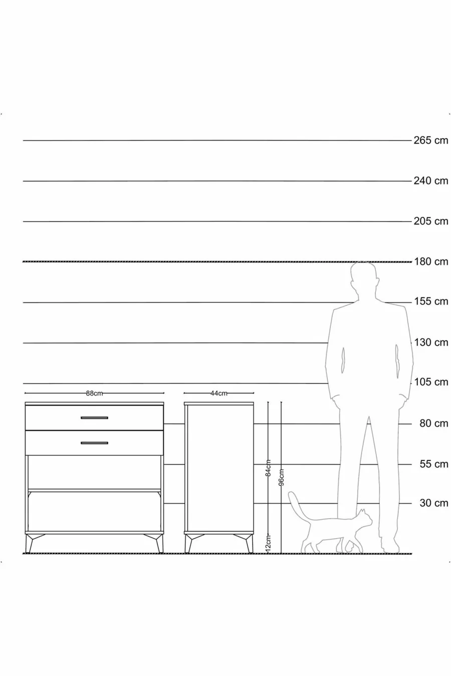 Commode Hyperion à un seul étagère et 2 tiroirs en pin-onyx