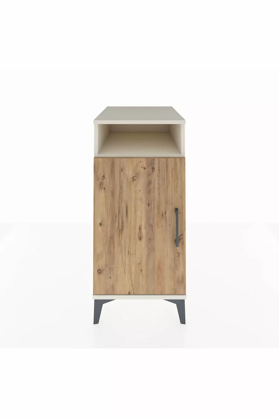 Table de chevet Kronos avec 3 étagères et 1 porte, Pierre de lune-Pin