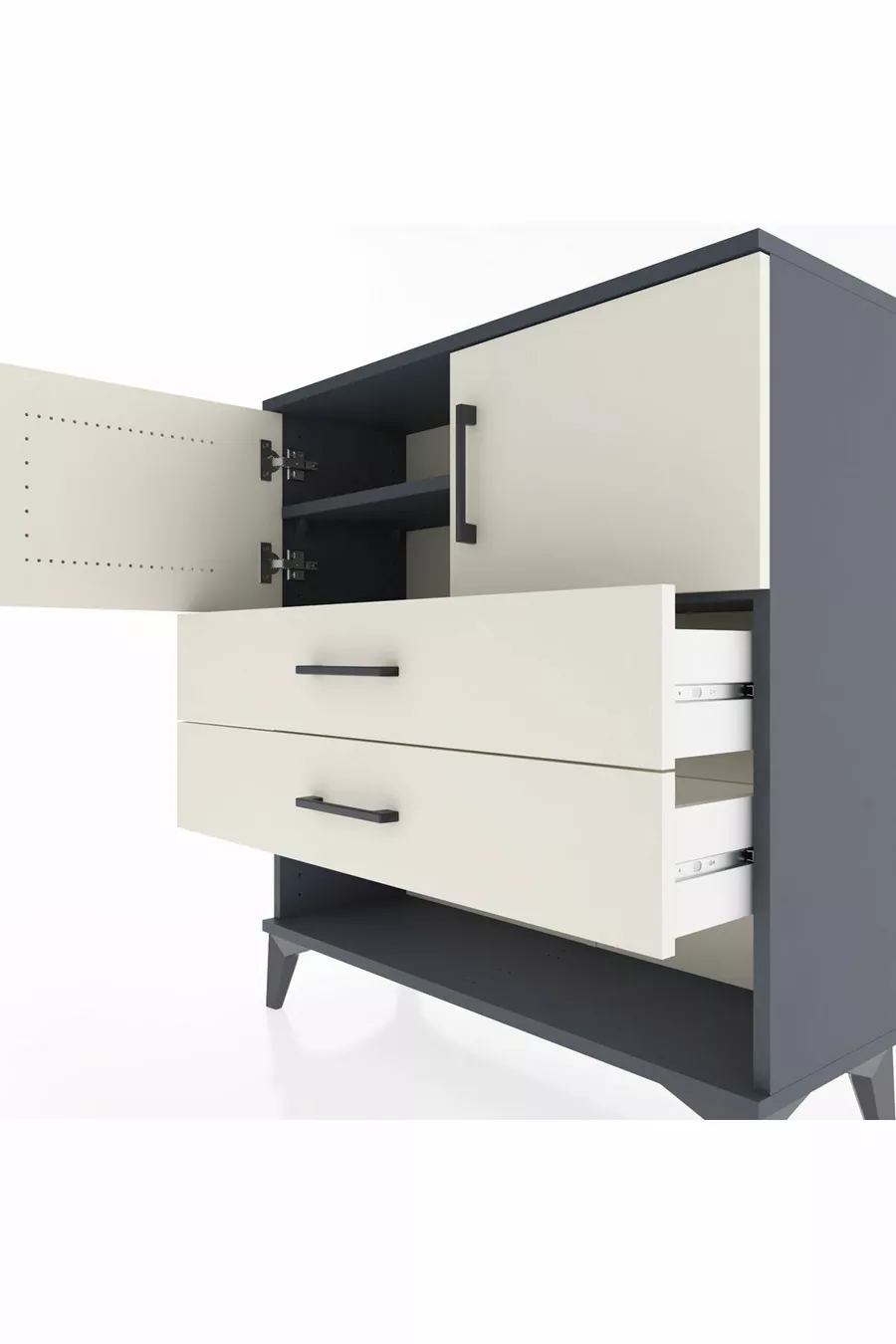 Commode Arges avec 2 étagères, 2 tiroirs et 2 portes, Anthracite-Pierre de lune