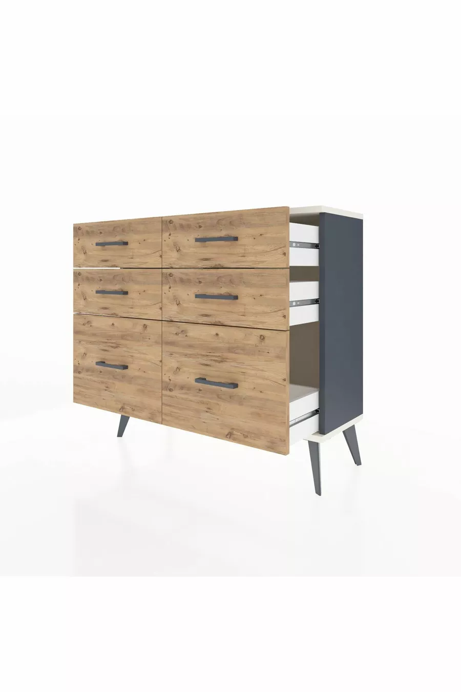Arges Kommode 6 Schubladen Anthrazit-Stein/Pinie