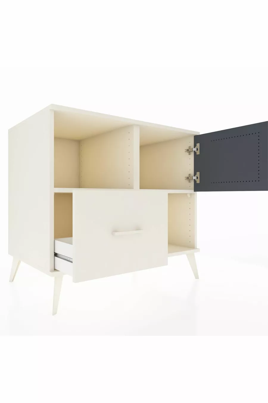 Commode Kronos avec 2 étagères, 1 tiroir et 1 porte, couleur Pierre de lune-Anthracite/Pierre de lune
