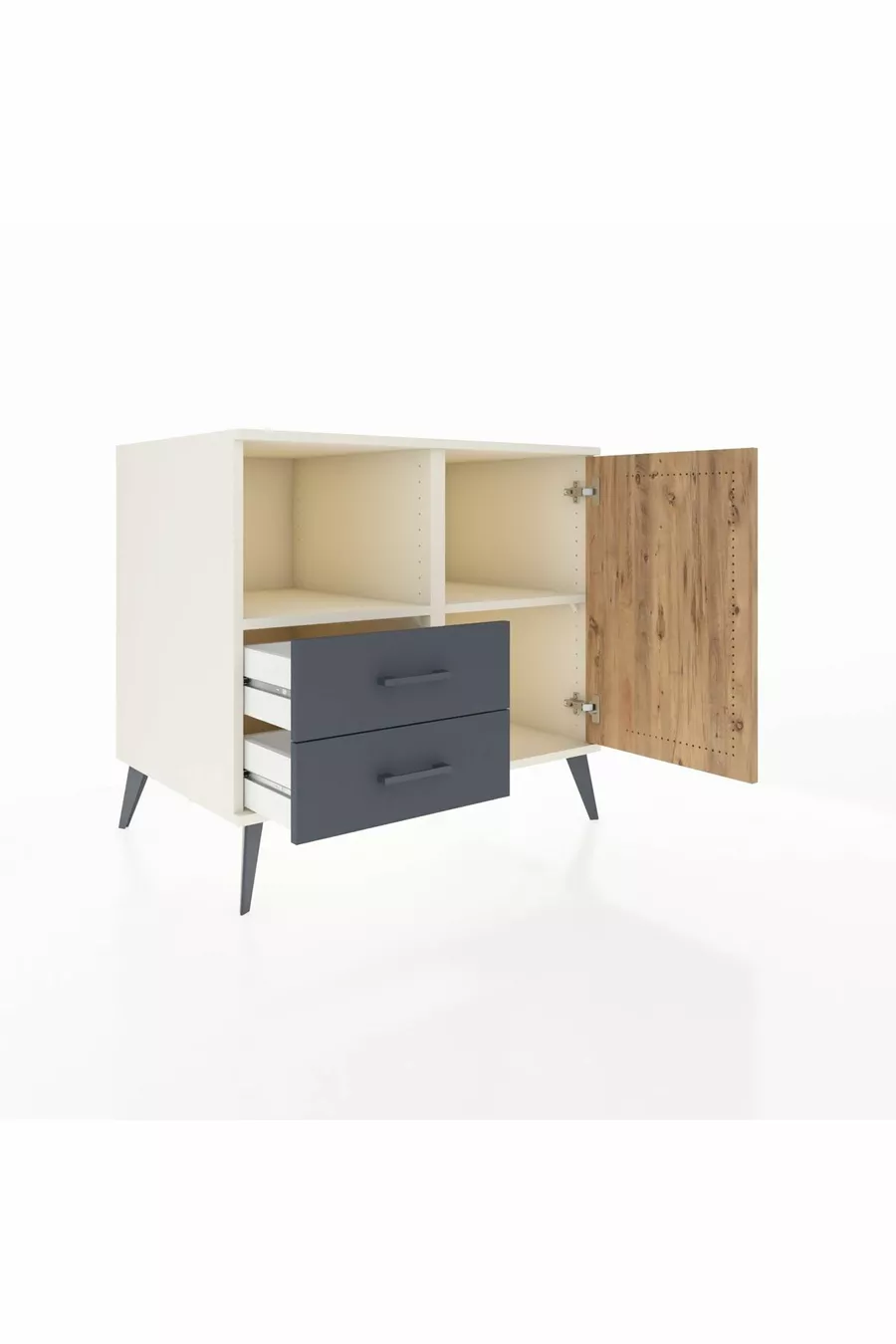 Kronos Dresser with 2 Shelves, 2 Drawers, and 1 Single Door, Moonstone-Pine/Anthracite