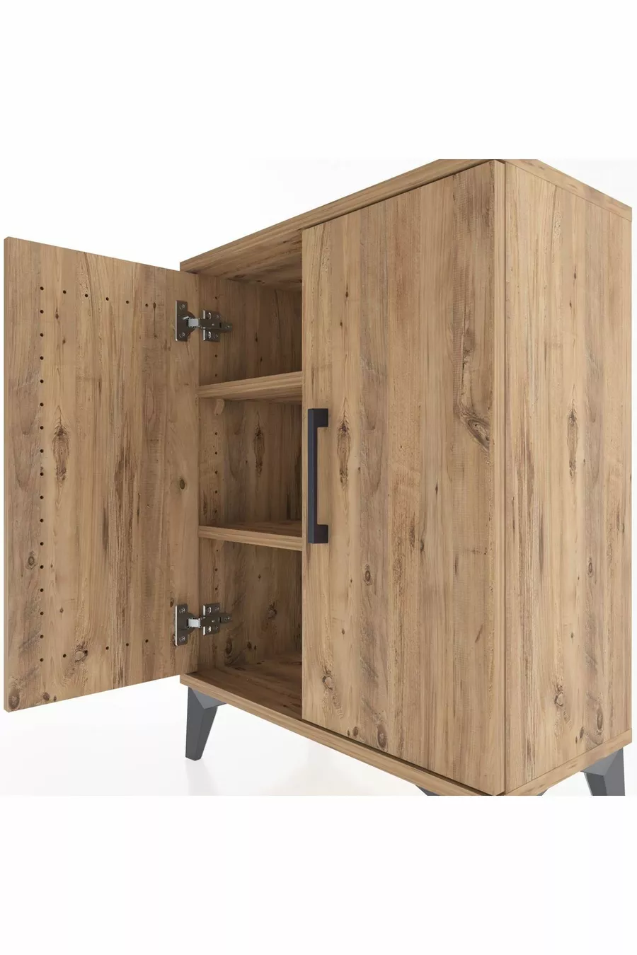 Table de chevet Arges à 2 étagères et 2 portes, pin-pin