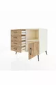 Commode Kronos avec une étagère, 4 tiroirs et une porte, Pierre de Lune-Pin