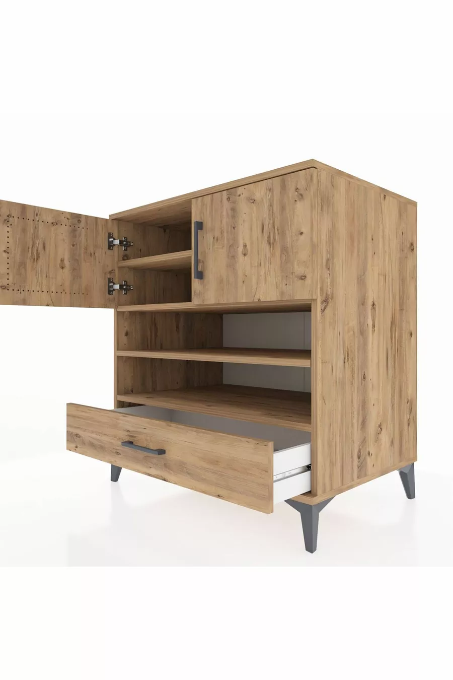 Kronos Dresser 4-Shelf Single Drawer 2-Door Pine-Pine