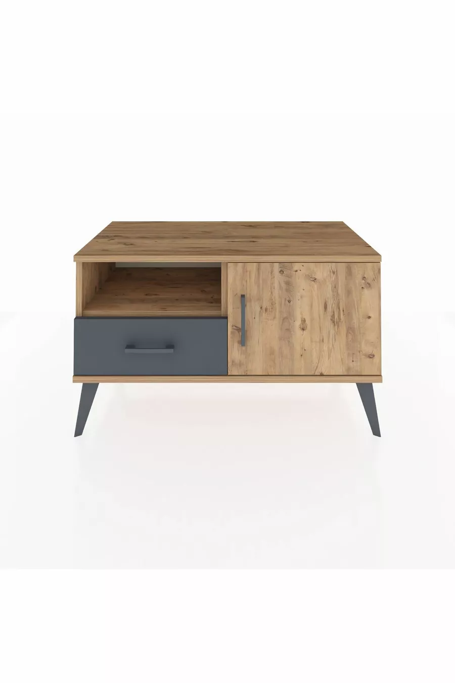 Commode Hyperion avec 2 étagères, 1 tiroir et 1 porte, Pin-Pin/Anthracite