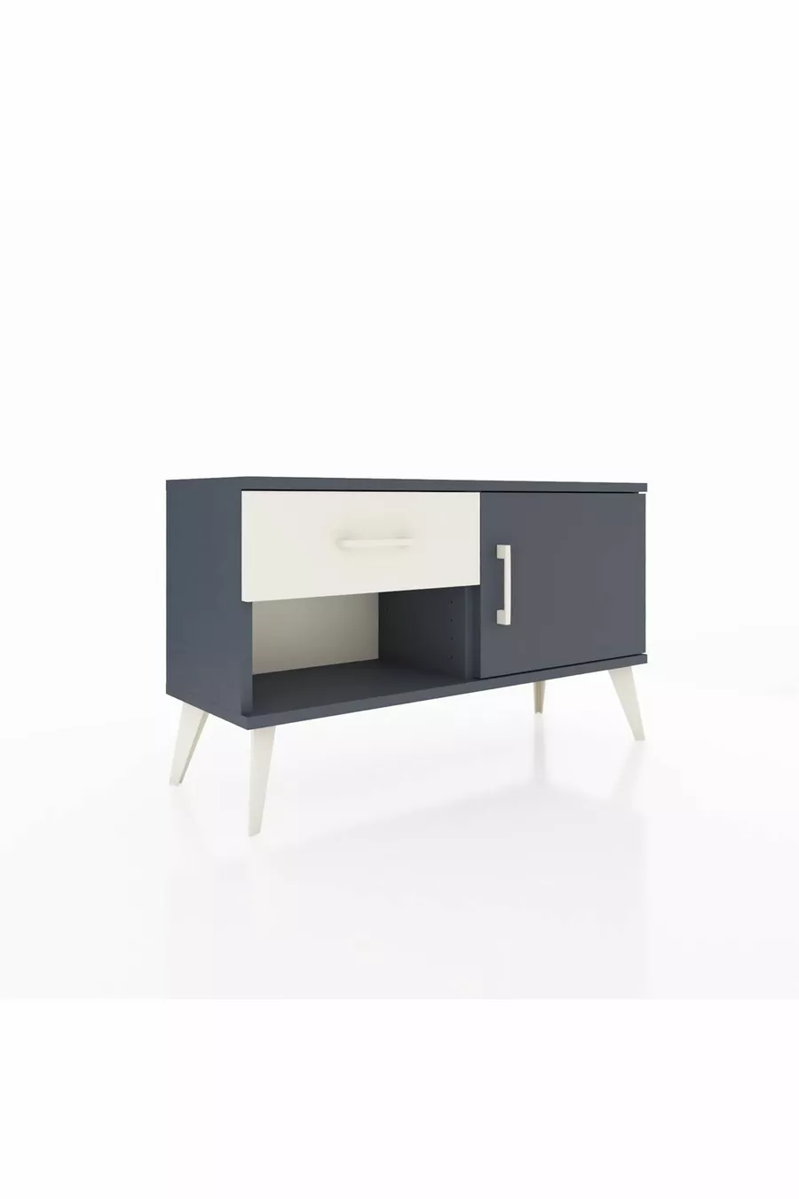 Comò Arges con un solo ripiano, un cassetto e una porta, Antracite-Antracite/Pietra di luna