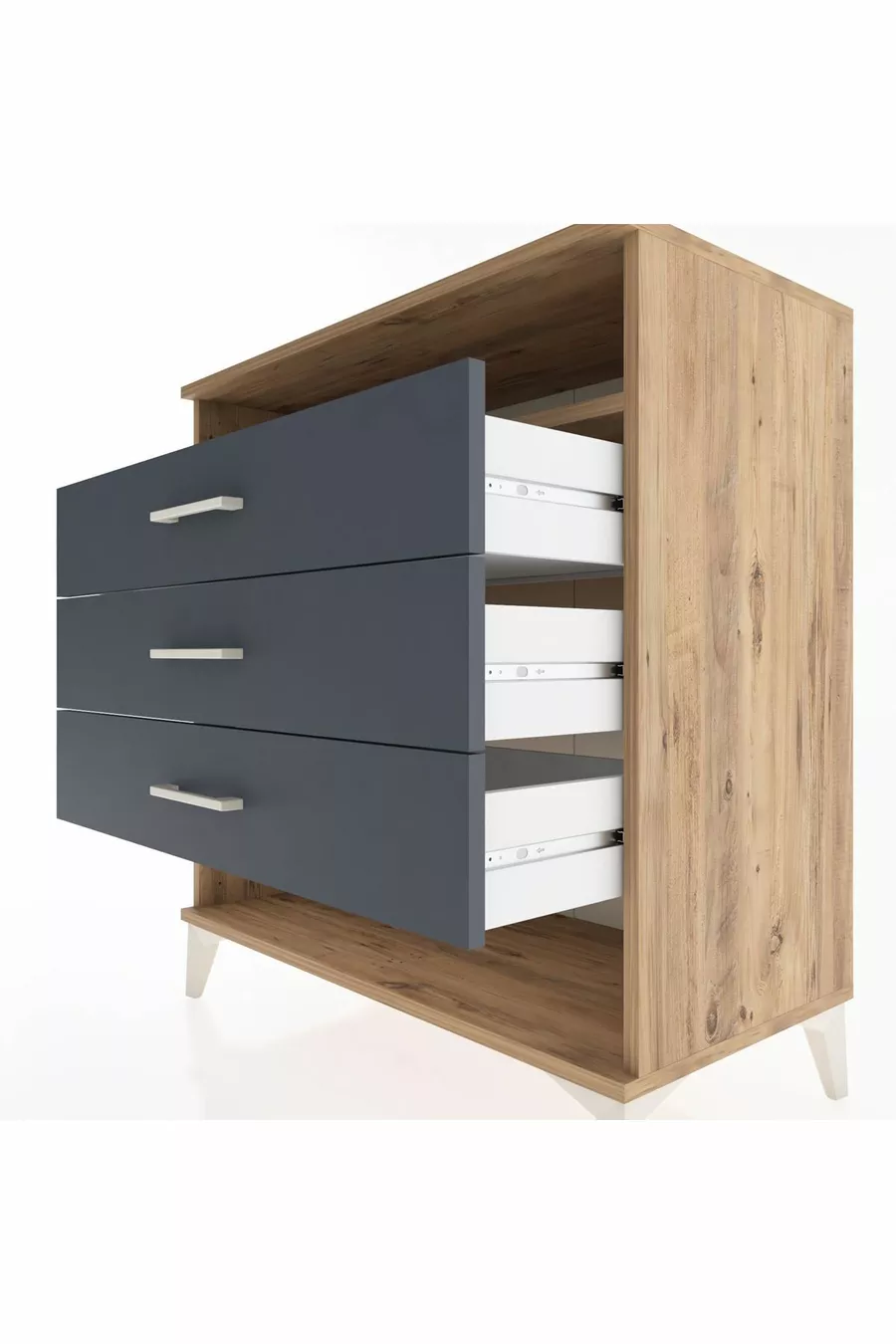 Commode Hyperion à un seul étagère et 3 tiroirs Pin-Anthracite