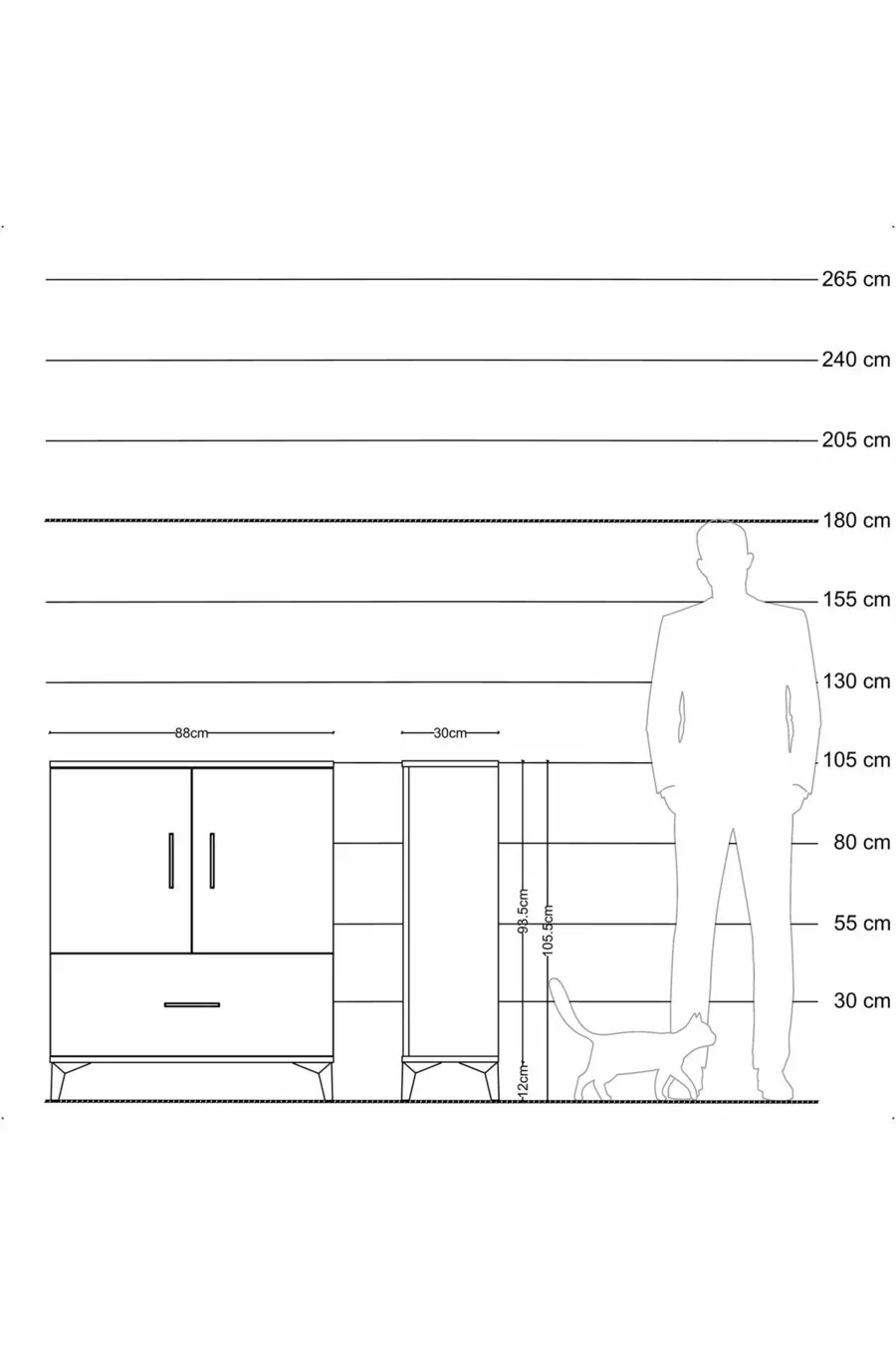 Commode Arges 2 étagères 1 tiroir 2 portes Pierre de lune-Anthracite