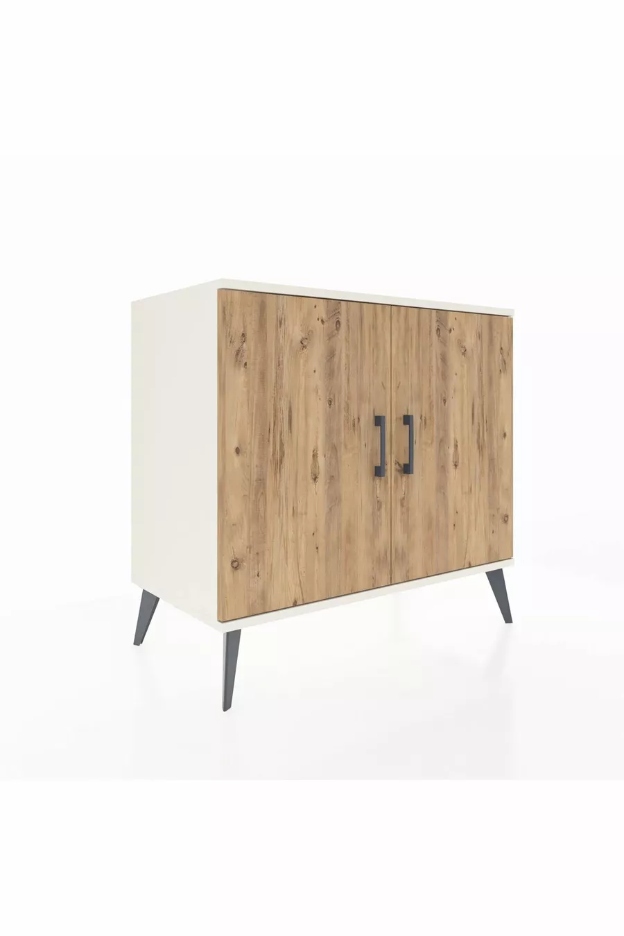 Commode Hyperion 2 étagères 2 portes Pierre de lune-Pin/Anthracite