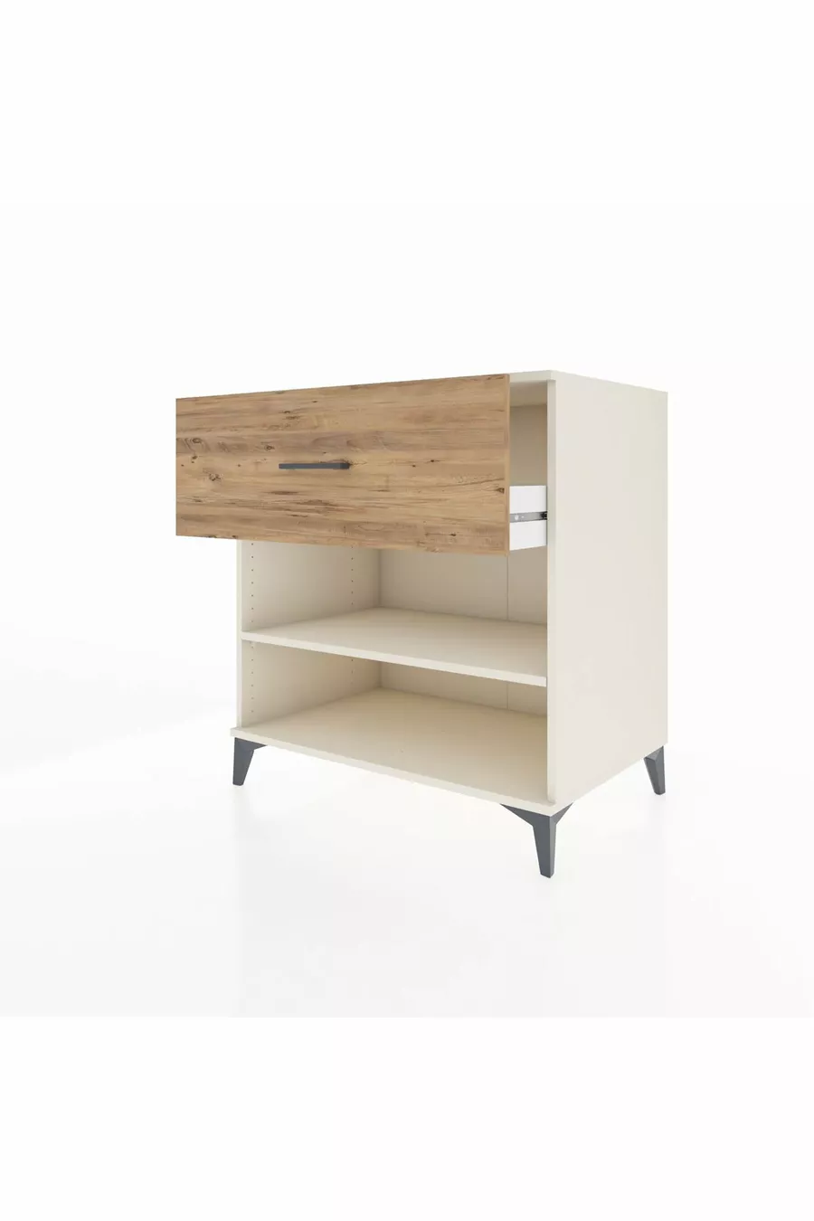 Commode Kronos à une étagère et un tiroir, Pierre de lune-Pin