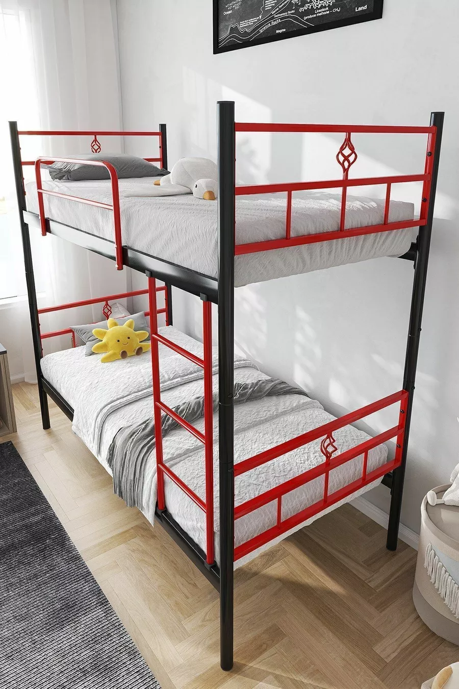 Koza Ranza Schlafzimmertaugliches Rotes Abnehmbares Metall-Etagenbett