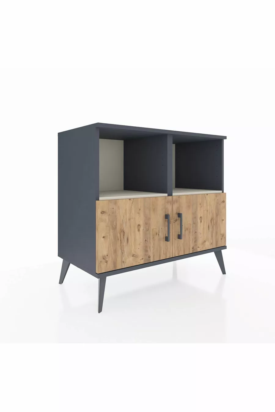 Commode Hyperion 2 étagères 2 portes Anthracite-Pin/Pierre de lune