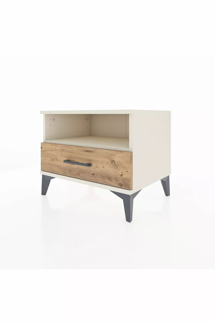 Commode Hyperion à une étagère et un tiroir, Pierre de lune-Pin