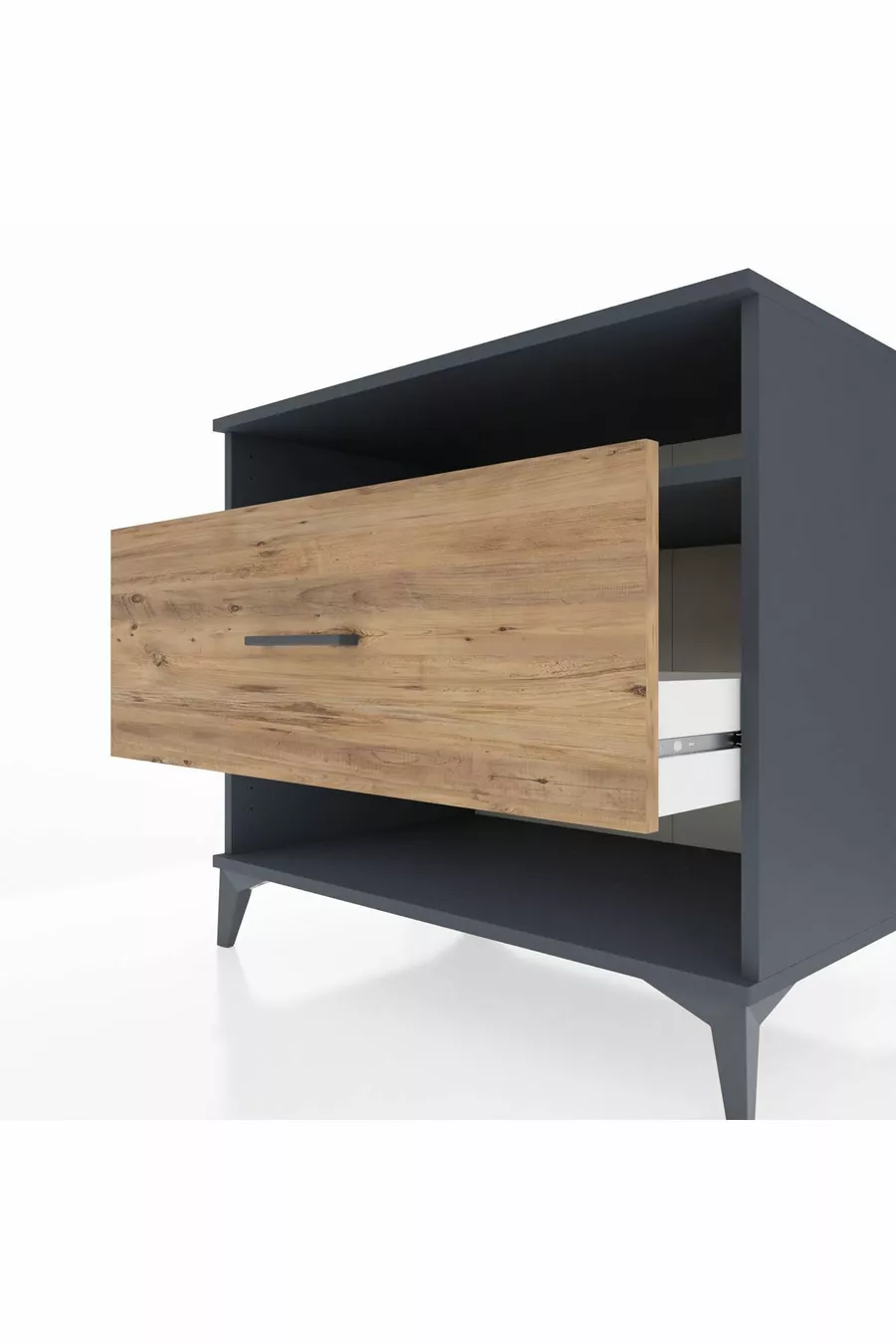 Commode Kronos à une étagère et un tiroir Anthracite-Épicéa