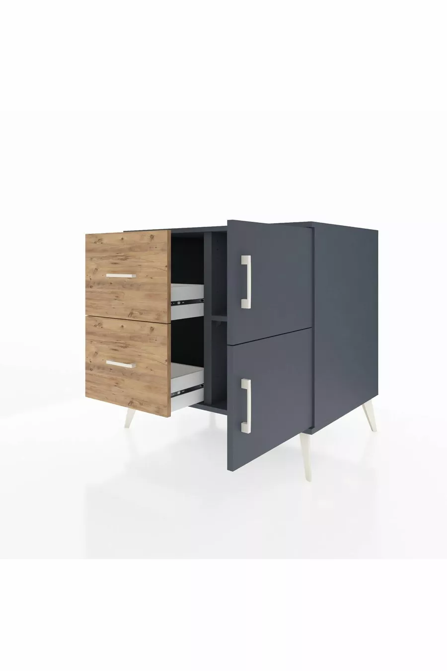 Kronos Dresser Single Shelf 2 Drawers 2 Doors Anthracite-Anthracite/Pine
