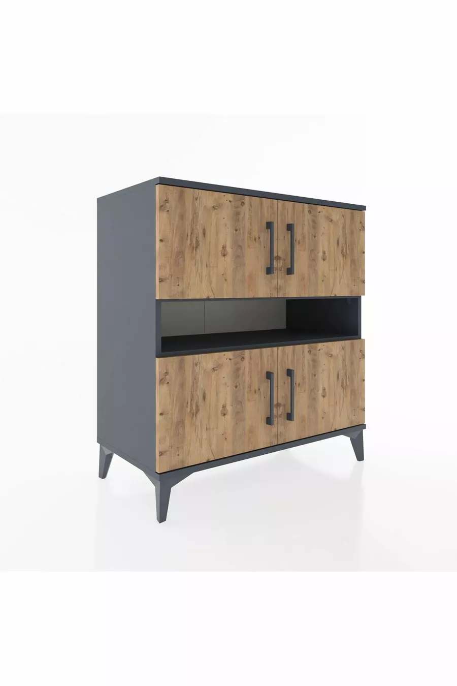 Commode Hyperion 2 étagères 4 portes Anthracite-Pin