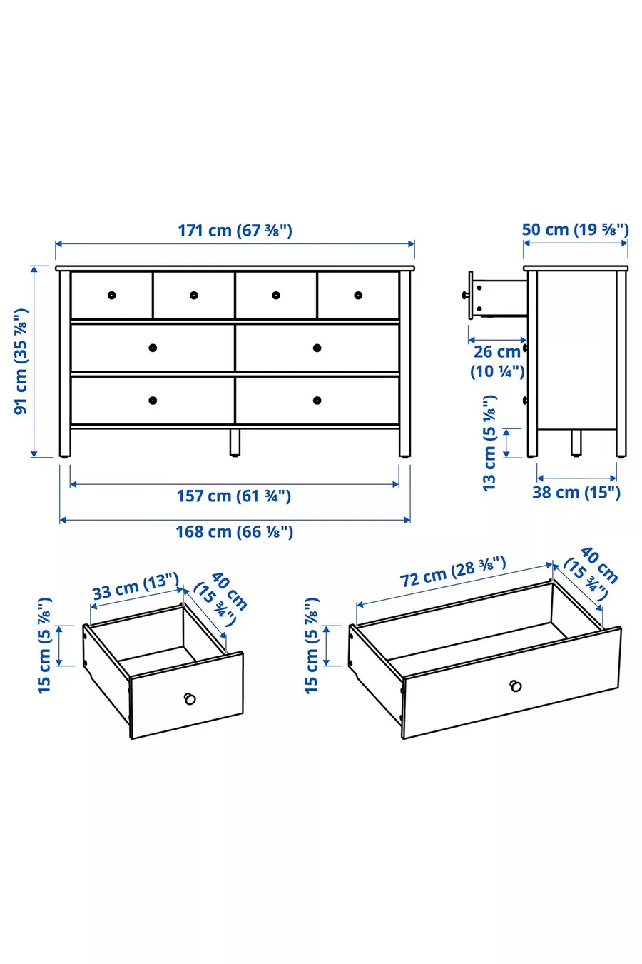 Commode à 8 tiroirs, gris-brun, cm