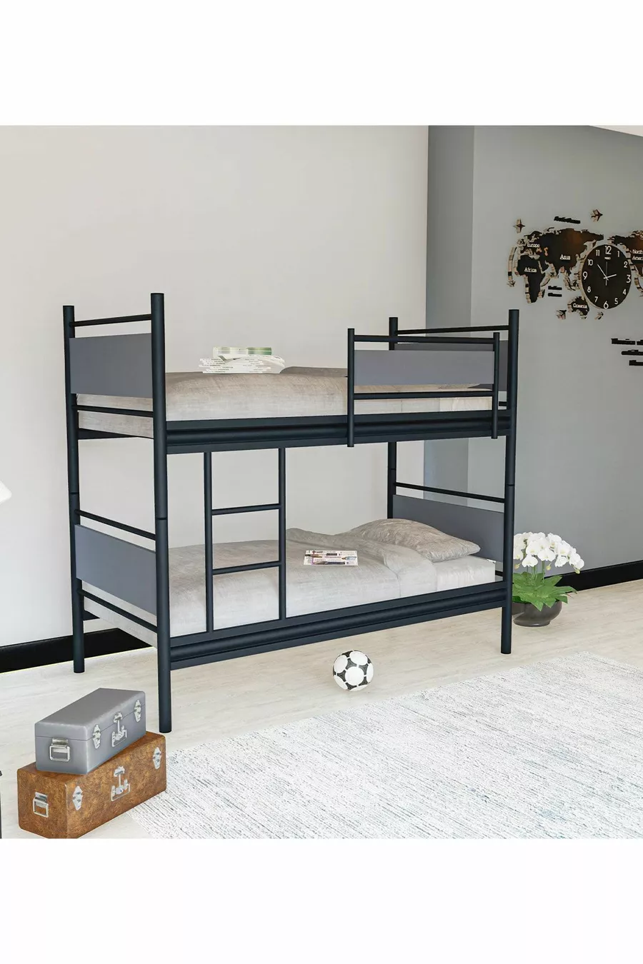 Gm Star Lits superposés Bois et Métal Noir-anthracite Gris