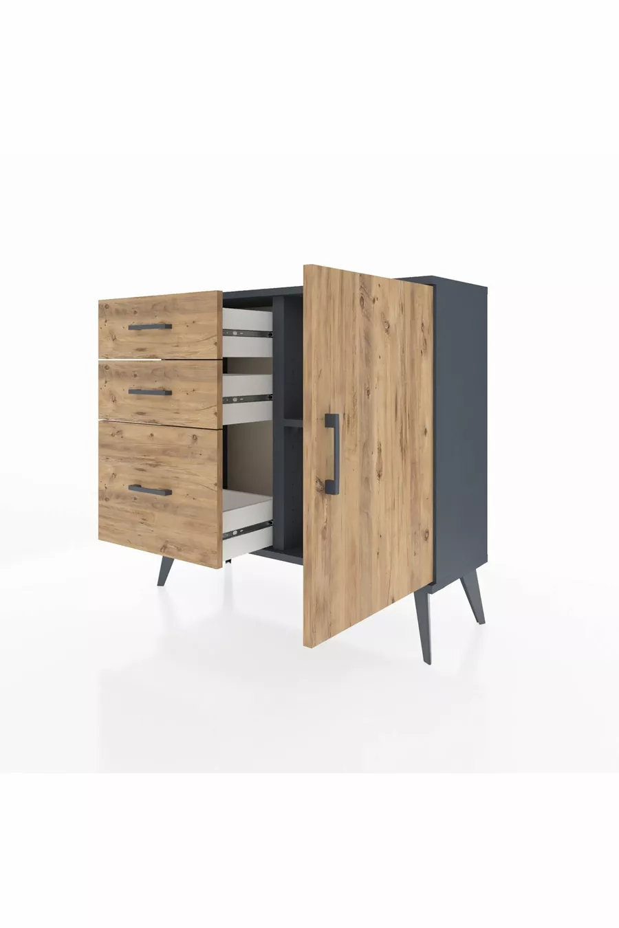 Commode Arges avec une seule étagère, 3 tiroirs et une porte, Anthracite-Pin