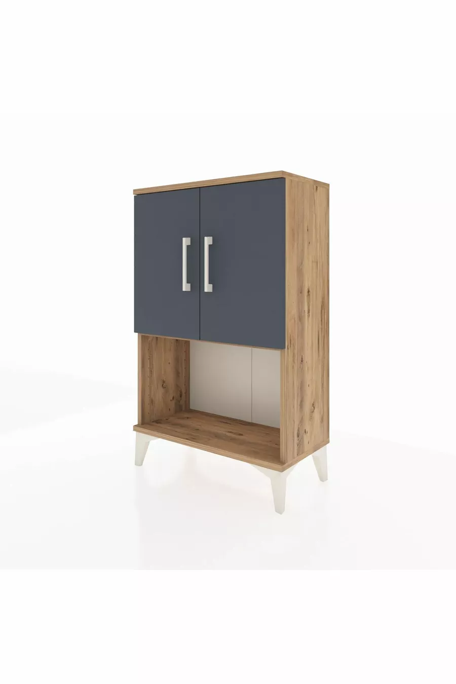 Table de chevet Arges à 2 étagères et 2 portes, pin-anthracite