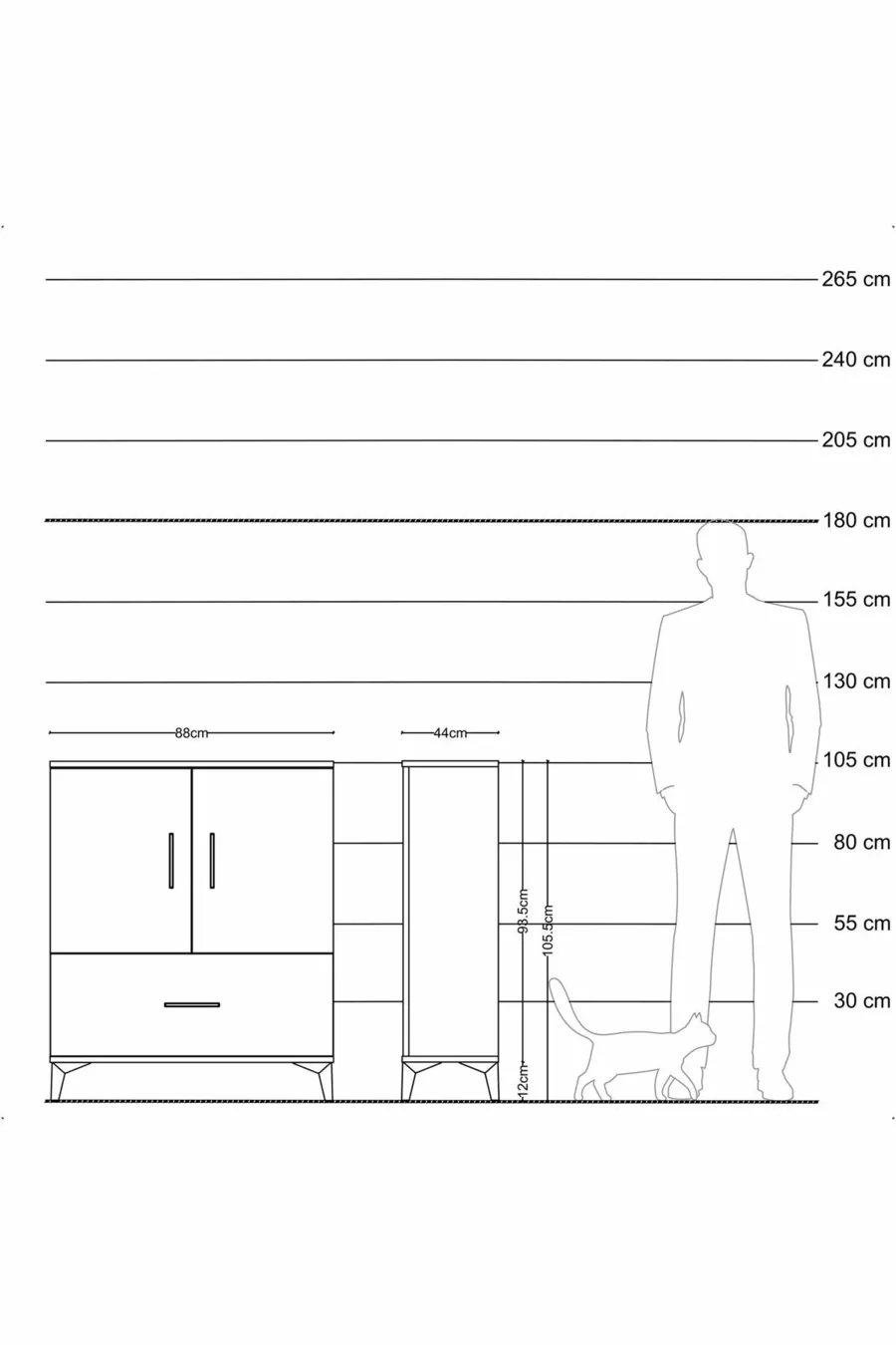 Commode Hyperion 2 étagères 1 tiroir 2 portes Anthracite-Quartz