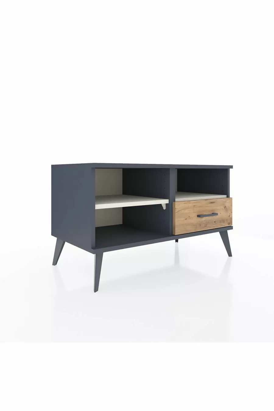 Commode Hyperion 2 étagères avec un tiroir Anthracite-Pierre de lune/Merisiers