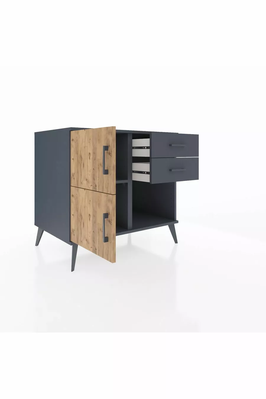 Kronos Kast Enkel Plank 2 Lade 2 Deuren Antraciet-dennen/Antraciet