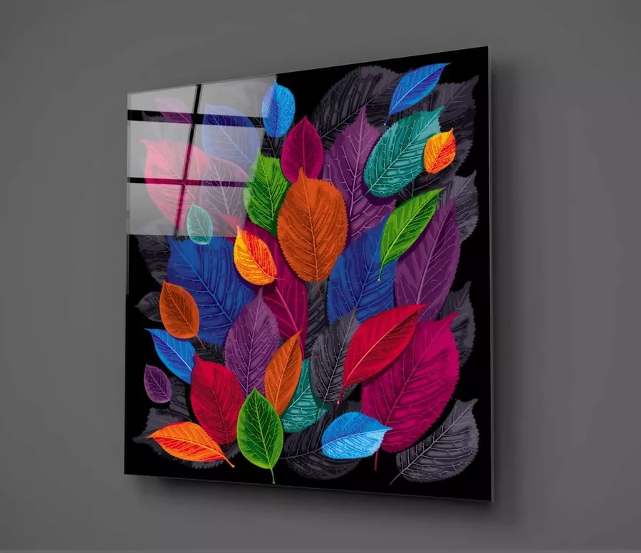 Peinture sur verre de feuilles colorées