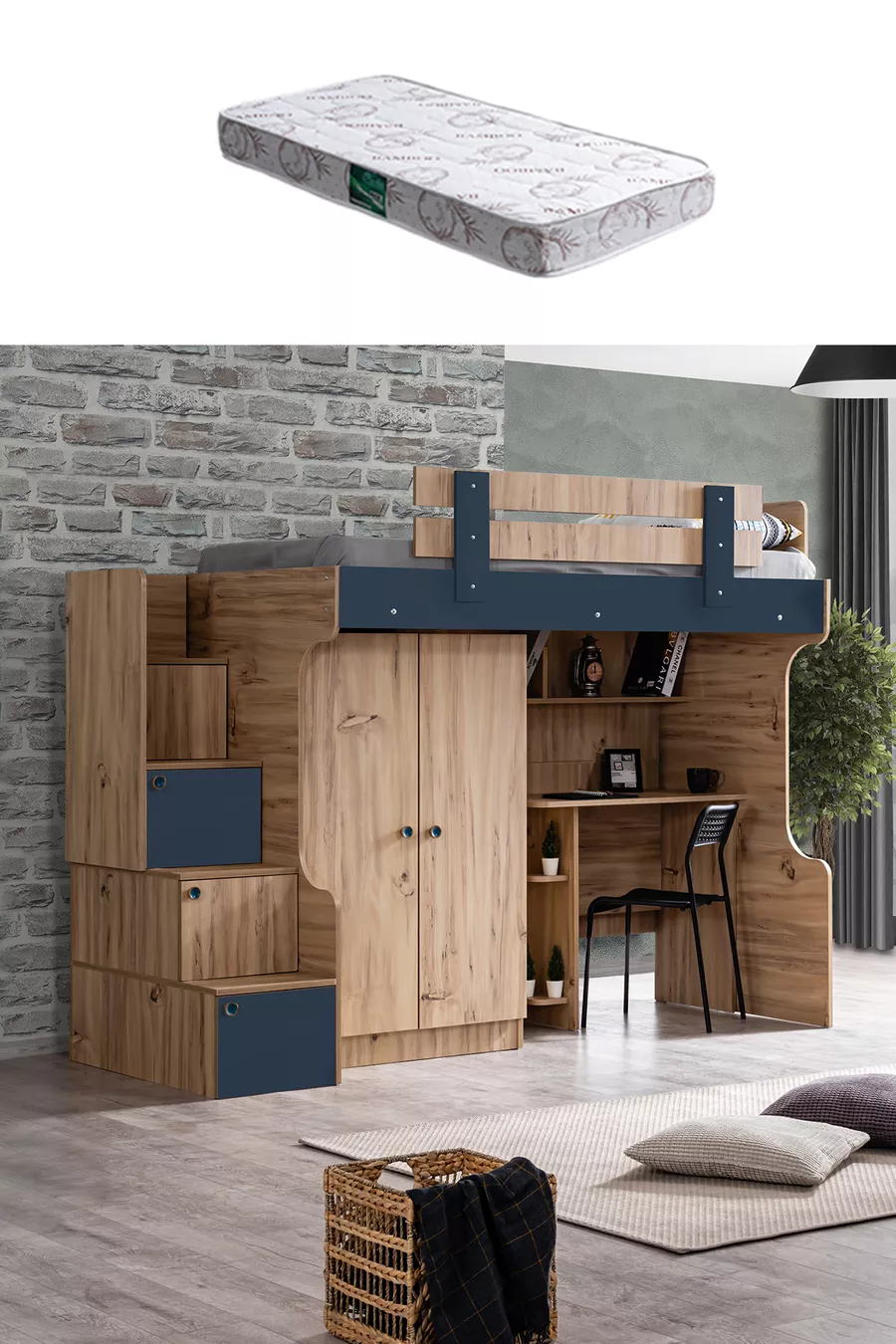 Ranza, Bureau Riva Ranza avec 2 portes et 1 matelas Comfort