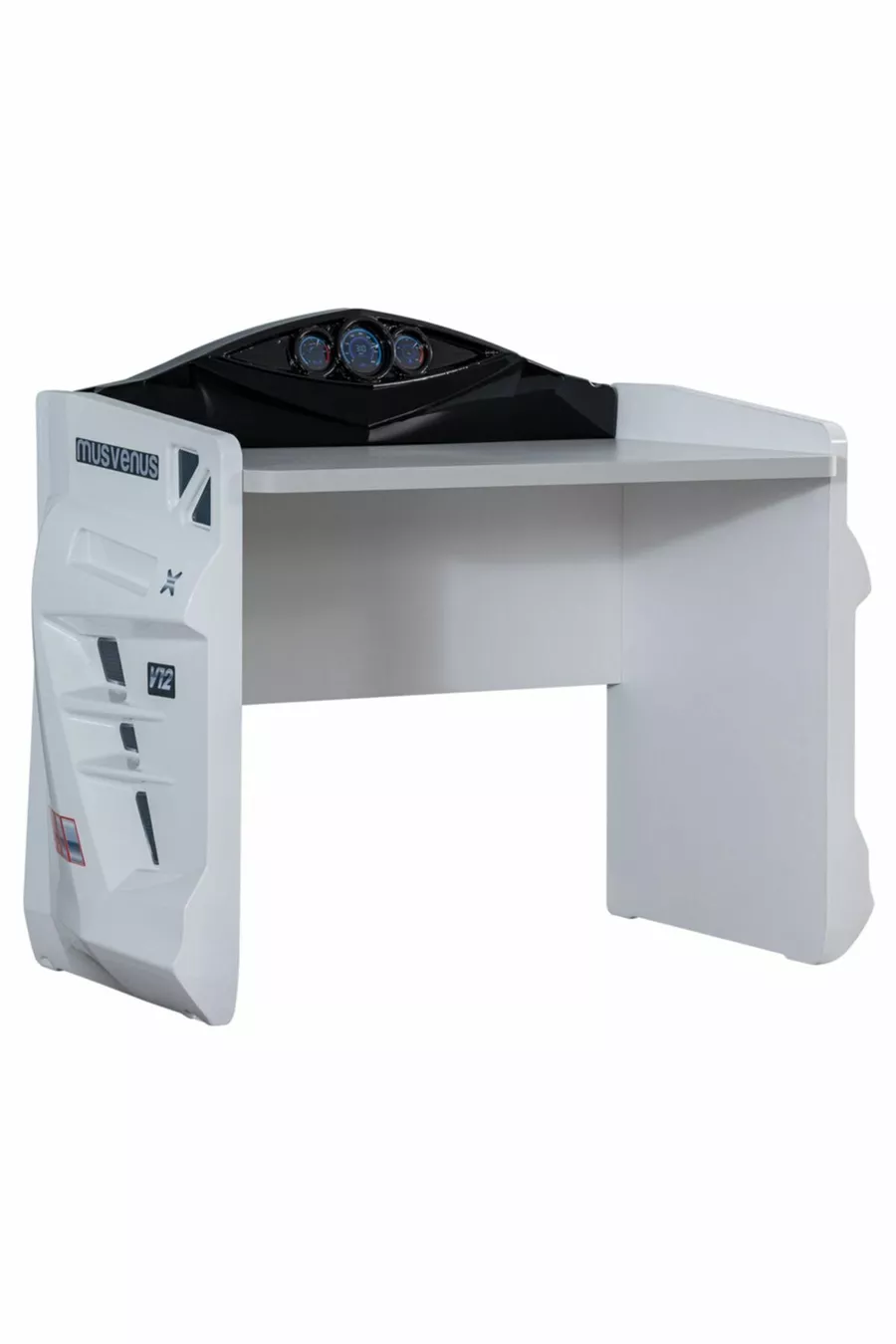 Camera per bambini - Letto con rotelle Merso - Armadio a 3 ante Sport, Scrivania - Bianco