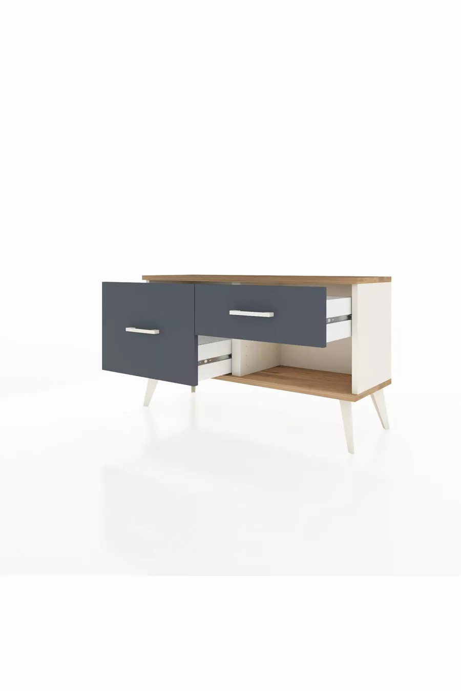 Commode Arges 2 tiroirs Pierre d'ail/Pin/Anthracite