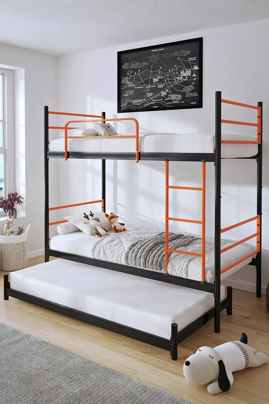 Lit superposé Trend Yavrulu Compatible avec lit 3 places Lit superposé en métal orange