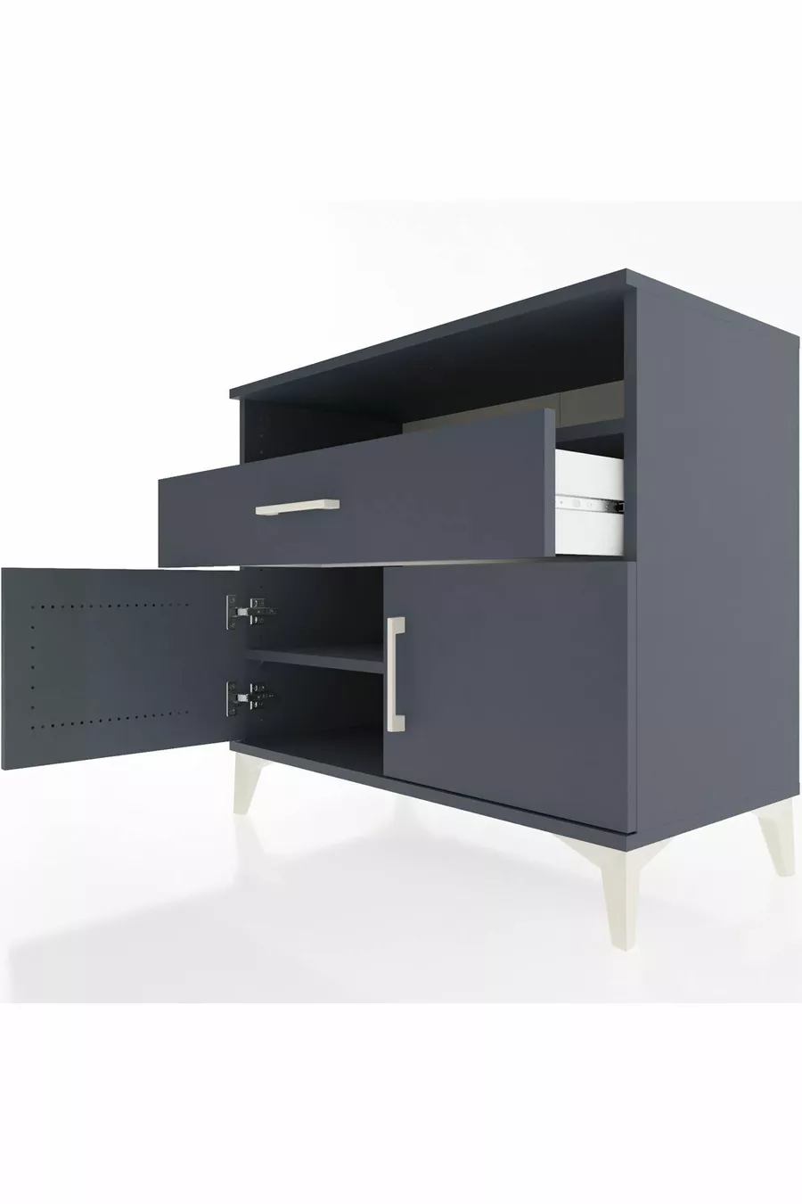Commode Hyperion 2 étagères 1 tiroir 2 portes Anthracite-Anthracite