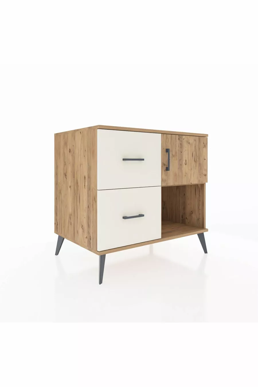 Commode Kronos avec une seule étagère, 2 tiroirs et une porte, pin-pin / pierre de lune