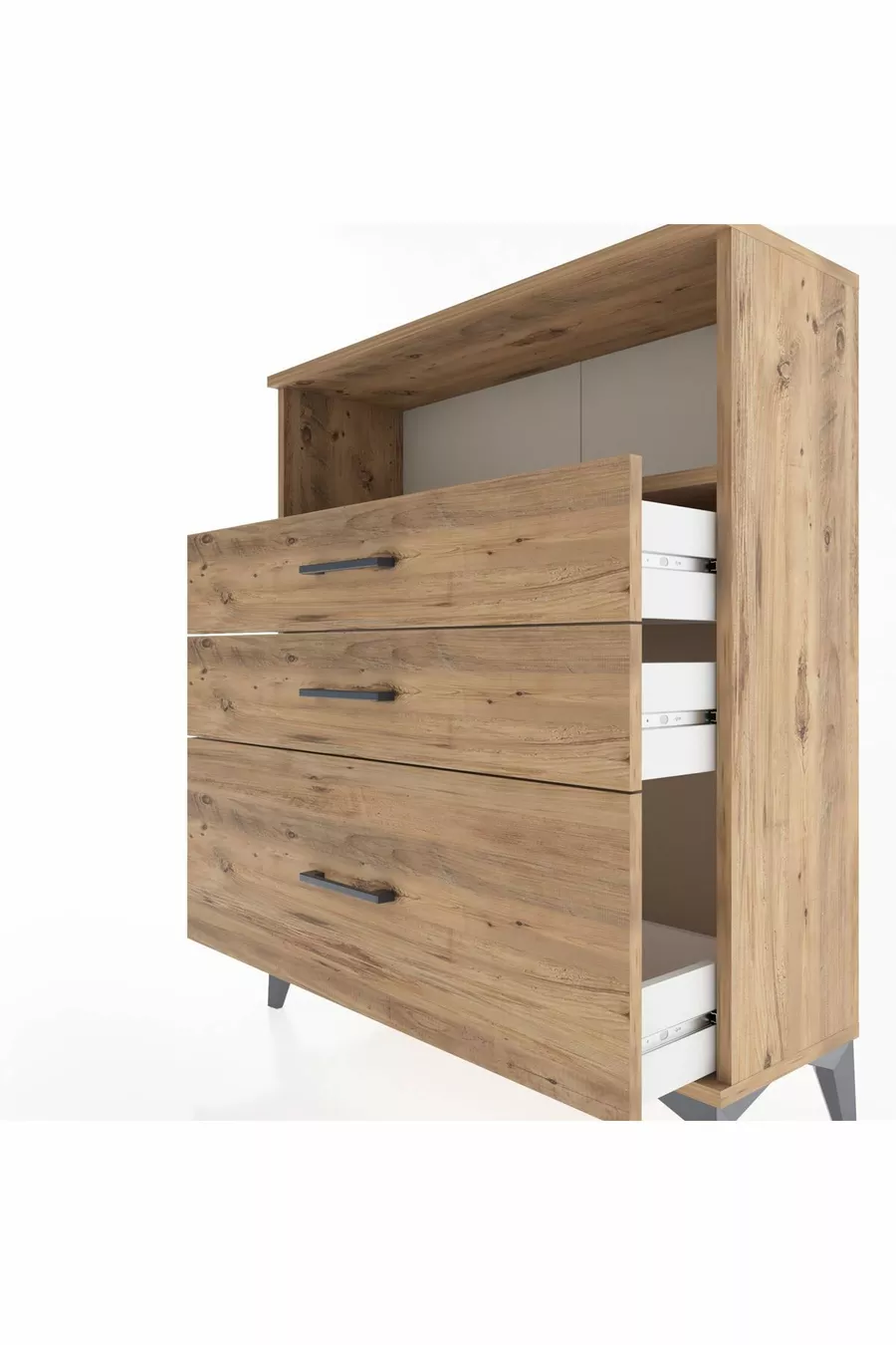Commode Arges à un seul étagère et 3 tiroirs en pin-pin